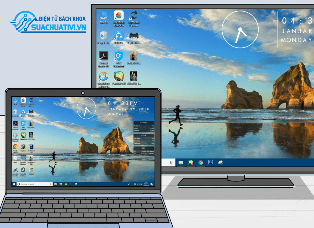 Cách kết nối laptop với tivi Cách kết nối laptop với tivi